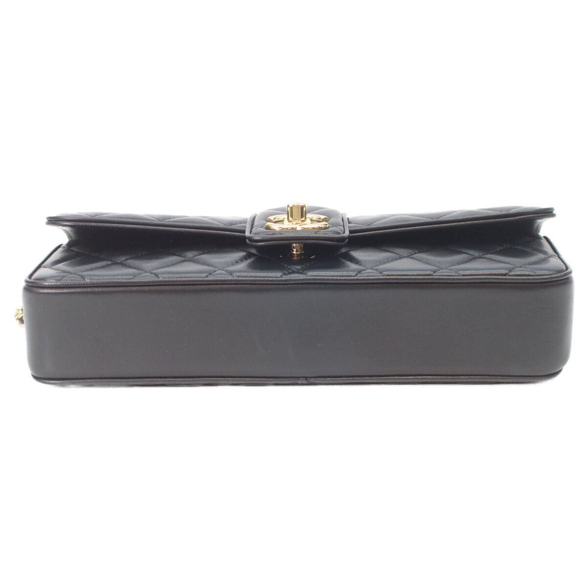 Chanel Metal Plate Quilted Black Lambskin Turnlock Single Flap Chain Shoulder — view 5