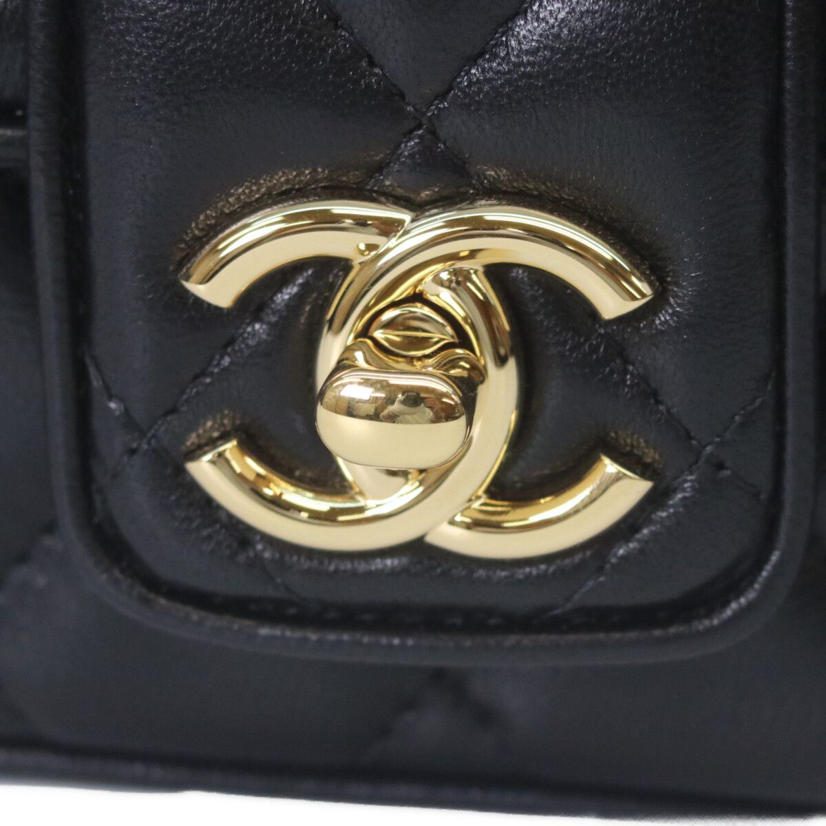 Chanel Metal Plate Quilted Black Lambskin Turnlock Single Flap Chain Shoulder — view 6