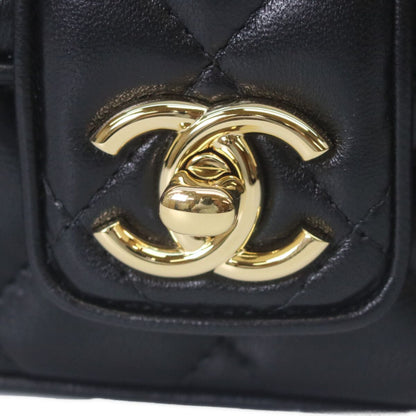 Chanel Metal Plate Quilted Black Lambskin Turnlock Single Flap Chain Shoulder — view 6