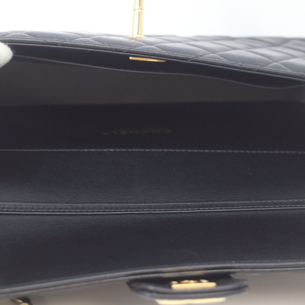 Chanel Metal Plate Quilted Black Lambskin Turnlock Single Flap Chain Shoulder — view 7