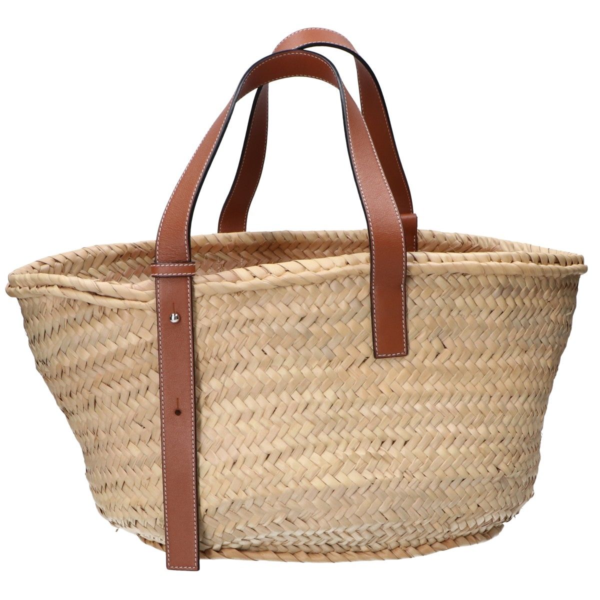 Loewe Natural Tan Palm Leaf Calf Embossed Anagram Raffia Basket — view 3