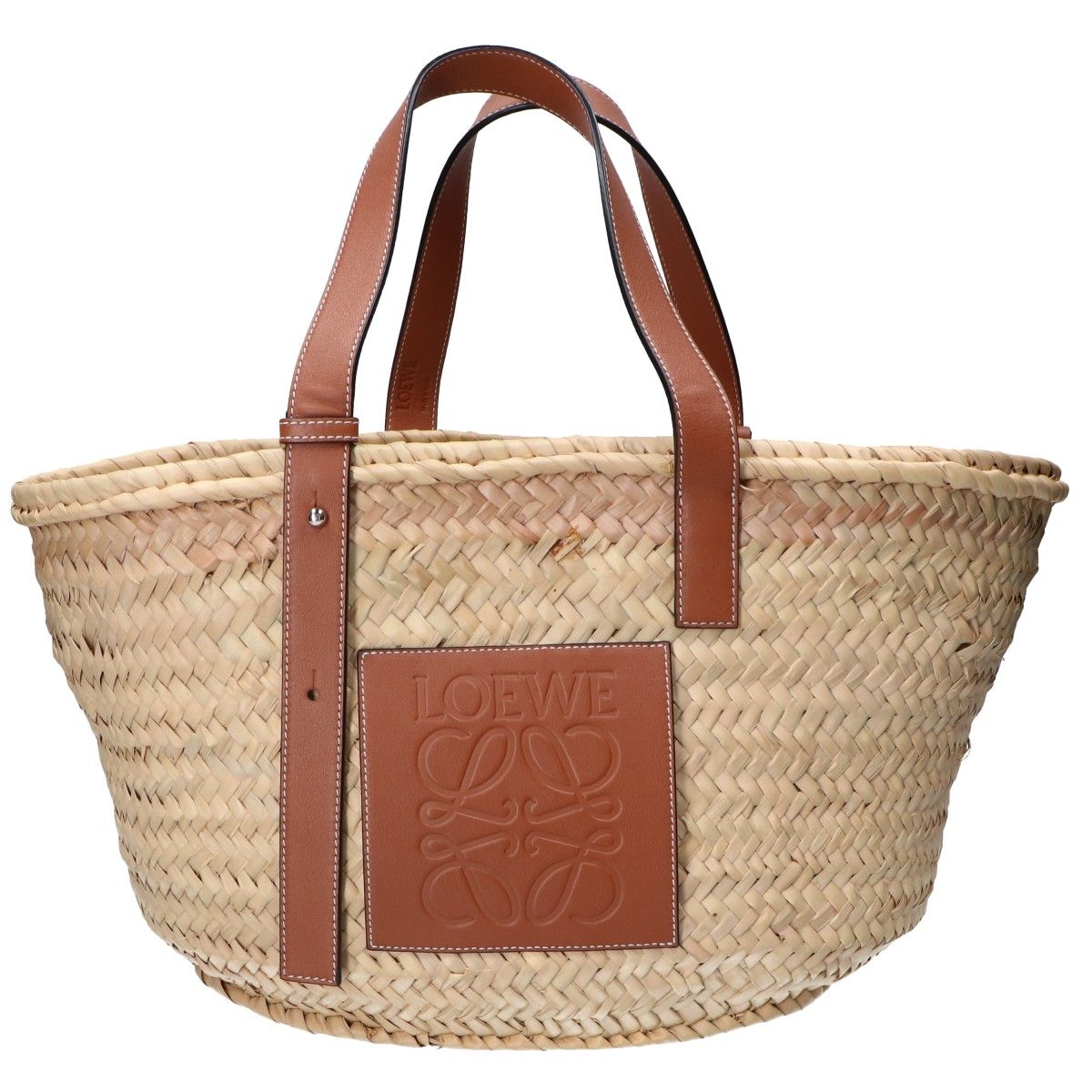 Loewe Natural Tan Palm Leaf Calf Embossed Anagram Raffia Basket