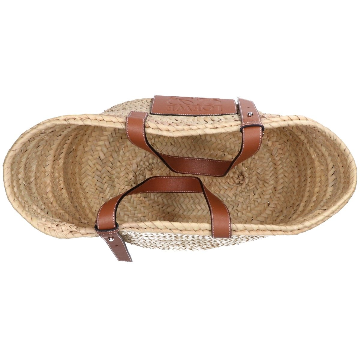Loewe Natural Tan Palm Leaf Calf Embossed Anagram Raffia Basket — view 6