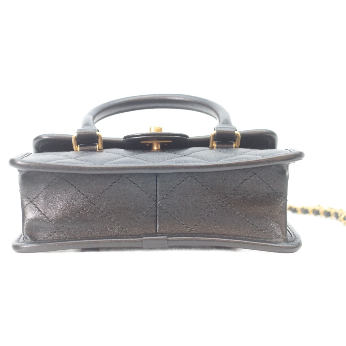 Chanel Black Lambskin Gold Quilted 2-Way Mini Flap Chain Handle — view 5