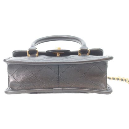 Chanel Black Lambskin Gold Quilted 2-Way Mini Flap Chain Handle — view 5