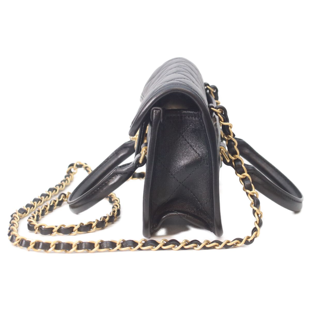 Chanel Black Lambskin Gold Quilted 2-Way Mini Flap Chain Handle — view 2