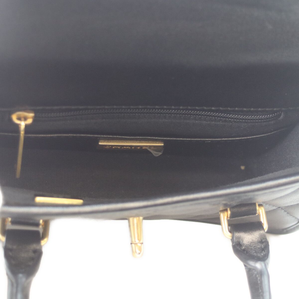 Chanel Black Lambskin Gold Quilted 2-Way Mini Flap Chain Handle — view 7