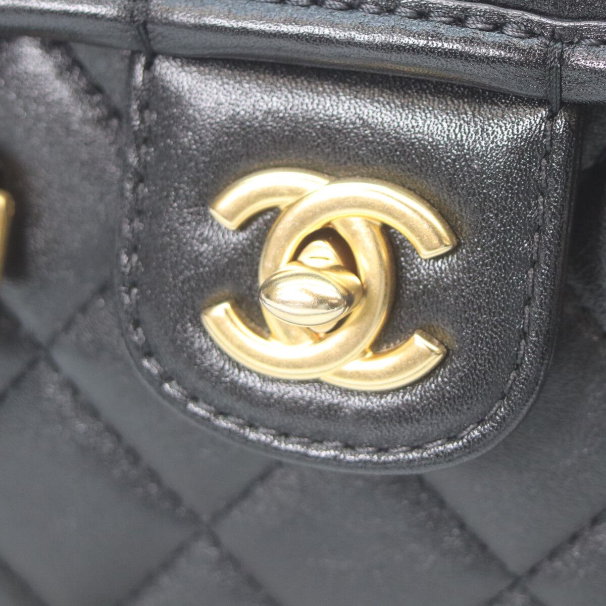 Chanel Black Lambskin Gold Quilted 2-Way Mini Flap Chain Handle — view 6