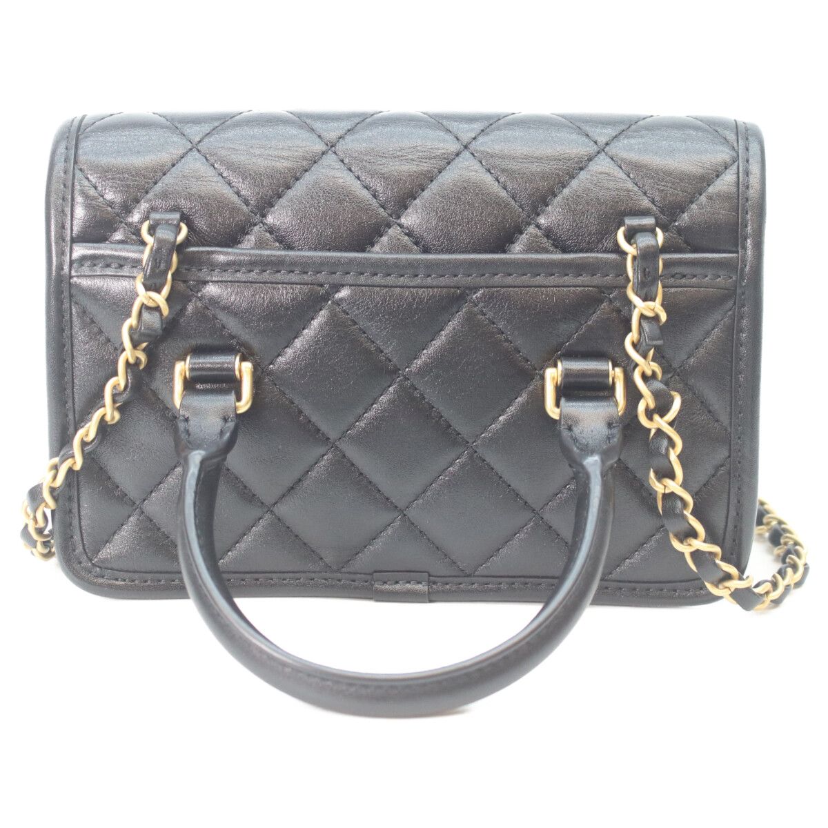 Chanel Black Lambskin Gold Quilted 2-Way Mini Flap Chain Handle — view 3
