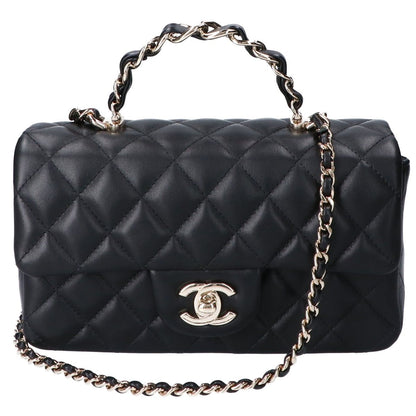 Chanel Black Gold Lambskin Top Handle Mini Classic 2-Way Handbag
