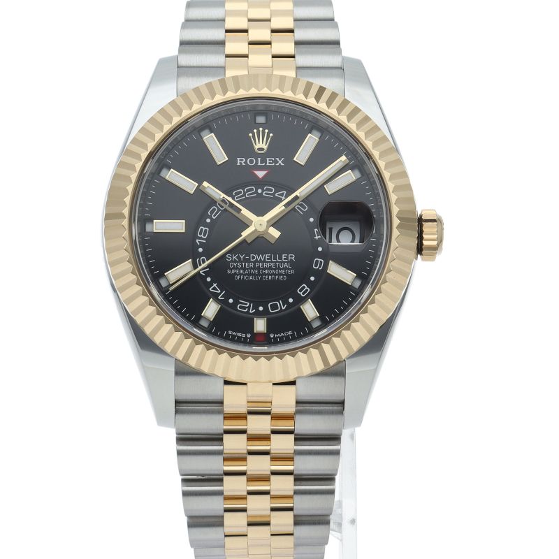 Rolex Sky Dweller Watch Jubilee Box 18k Yellow Gold SS Black — view 2