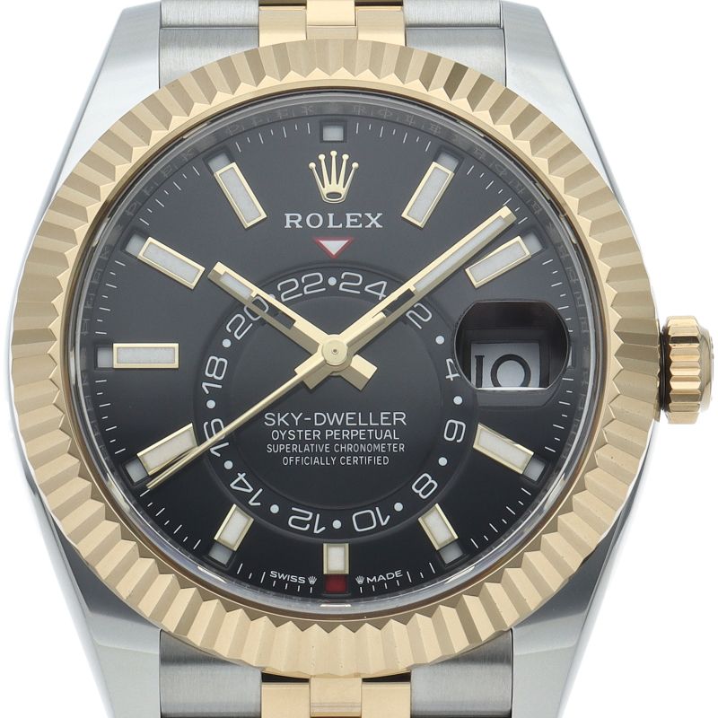 Rolex Sky Dweller Watch Jubilee Box 18k Yellow Gold SS Black