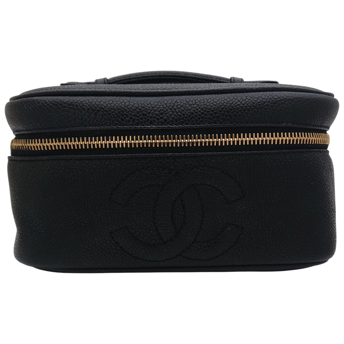 Chanel Vanity Bag Caviar Leather CC Logo Black Gold — view 3