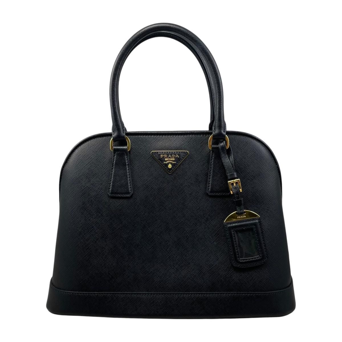 Prada Handbag Saffiano Bag Nzv Leather Triangle Logo Black Gold