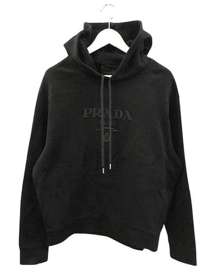 Prada Logo Embroidery Hoodie M Black Long Sleeve Pullover
