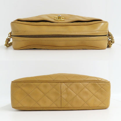 Chanel Chain Shoulder Bag Quilted Caviar Leather Beige Gold — view 3