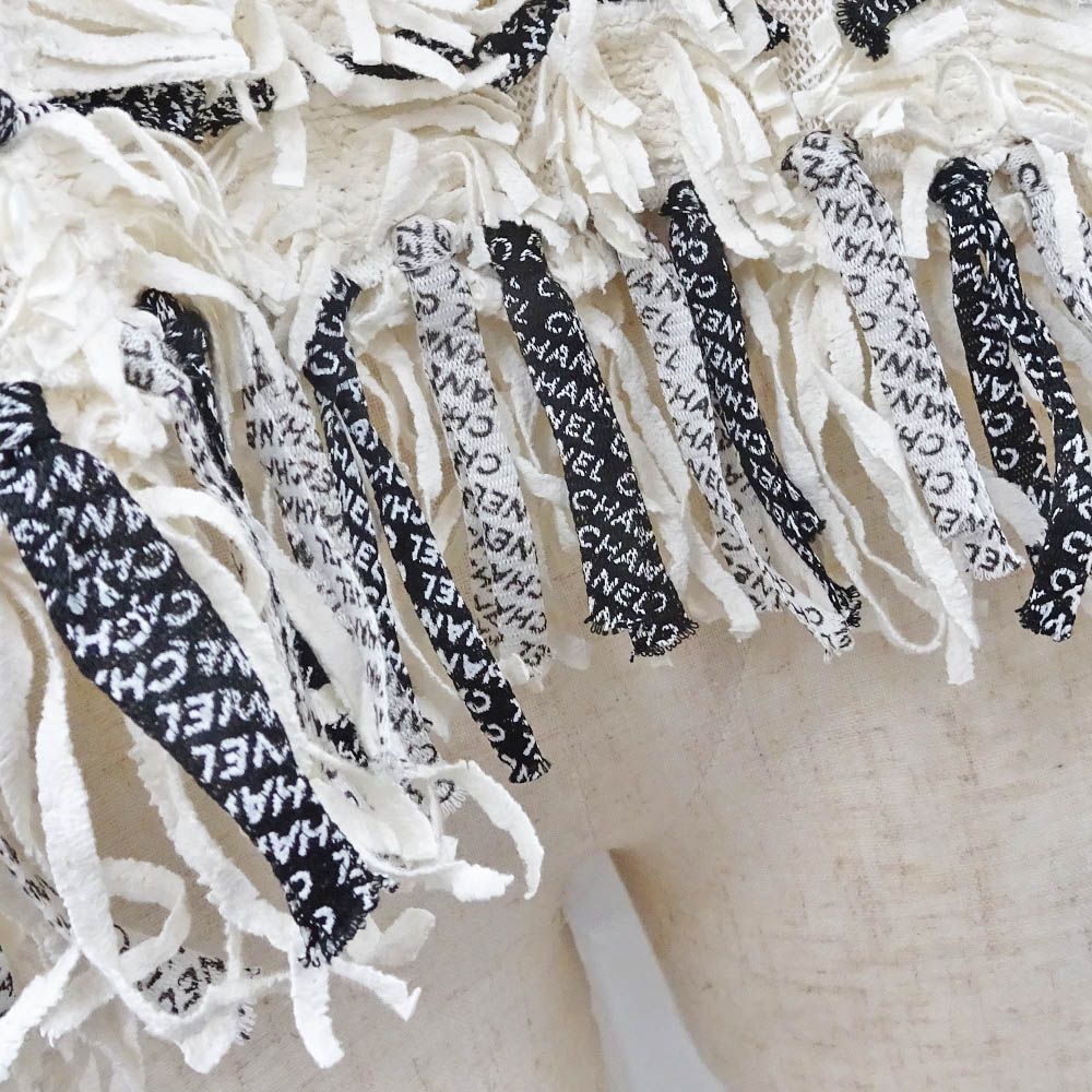 Chanel T-Shirt Top Mesh Fringe 36 Beige Cotton Viscose — view 6