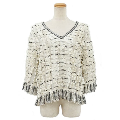 Chanel T-Shirt Top Mesh Fringe 36 Beige Cotton Viscose