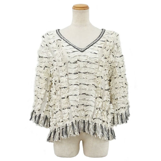 Chanel T-Shirt Top Mesh Fringe 36 Beige Cotton Viscose