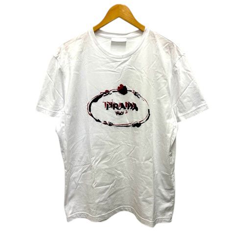 Prada T-Shirt Cotton Logo Print Embroidery Short Sleeve White