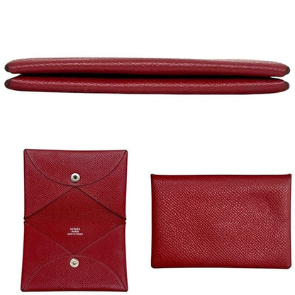 Hermes Card Case Calvi Red Business Holder Leather Togo — view 2