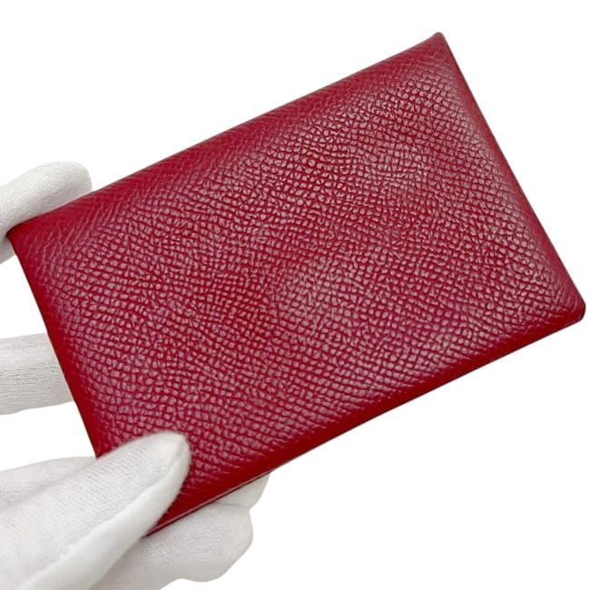 Hermes Card Case Calvi Red Business Holder Leather Togo — view 9