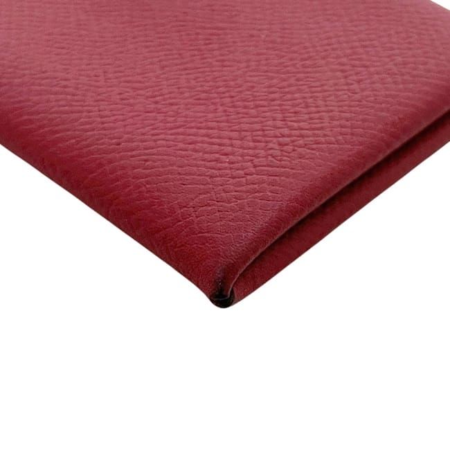 Hermes Card Case Calvi Red Business Holder Leather Togo — view 8