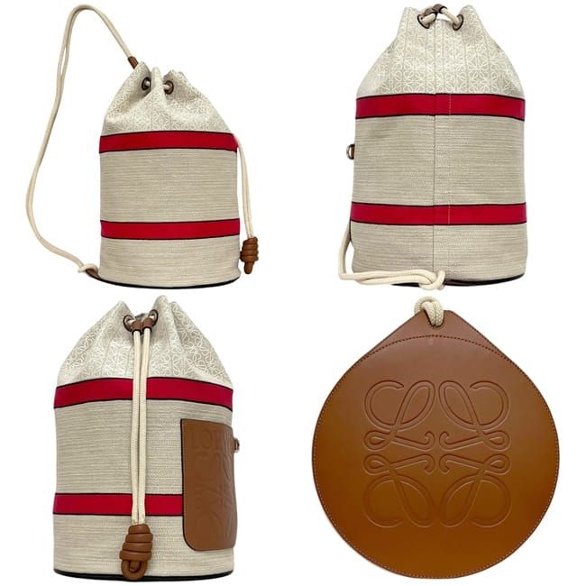Loewe Drawstring Shoulder Bag Sella Natural White Brown Paula's Ibiza Anagram — view 2