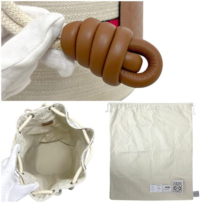 Loewe Drawstring Shoulder Bag Sella Natural White Brown Paula's Ibiza Anagram — view 4