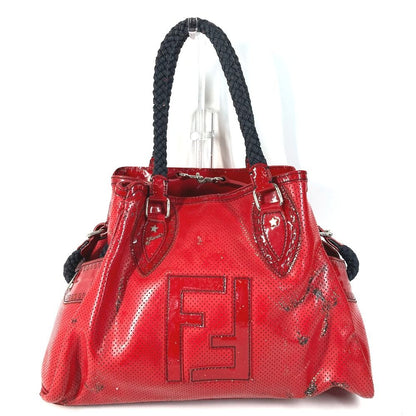 Fendi Shoulder Bag FF Logo Etnico Perforated Patent