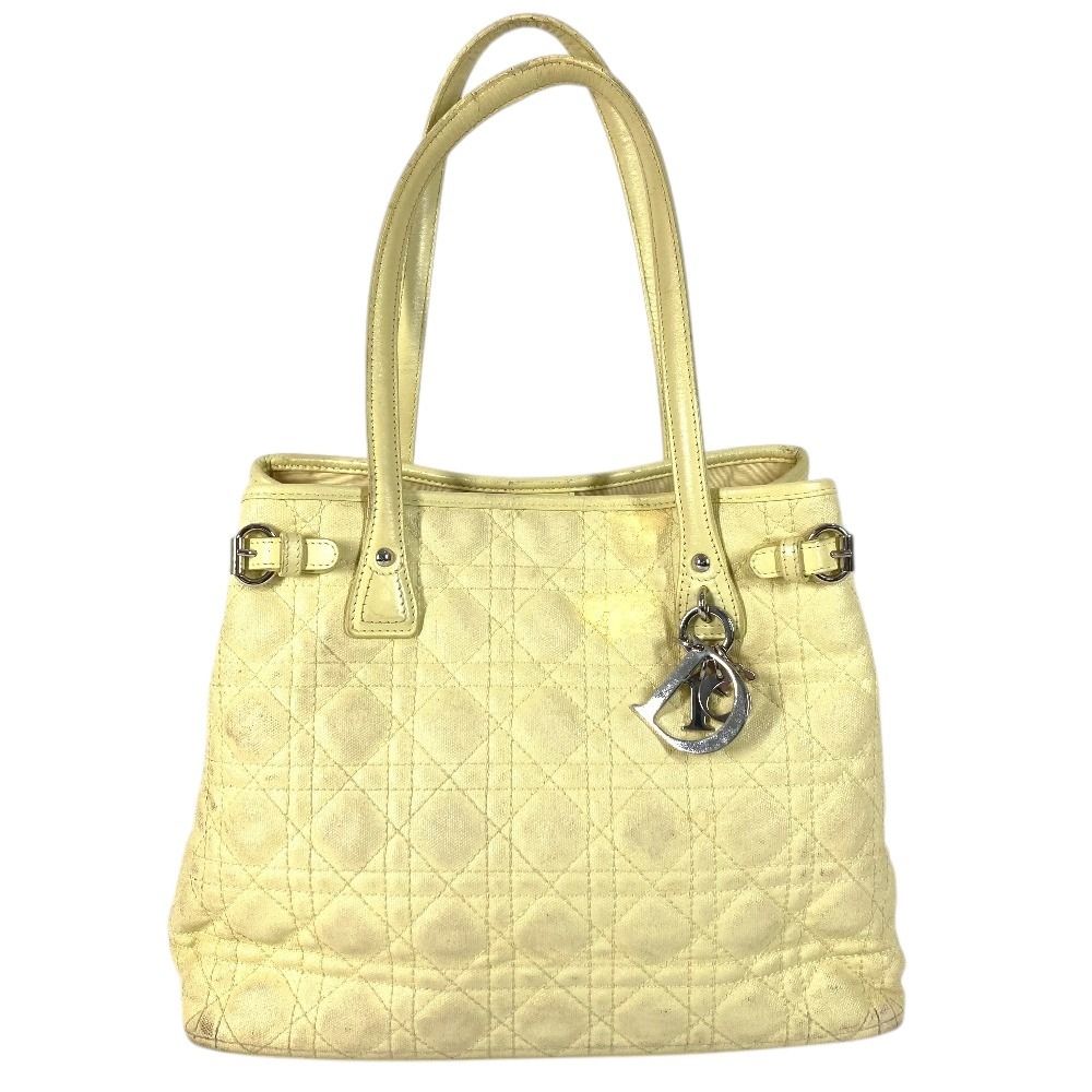 Dior Shoulder Bag Cannage Quilted Logo Leather Yellow