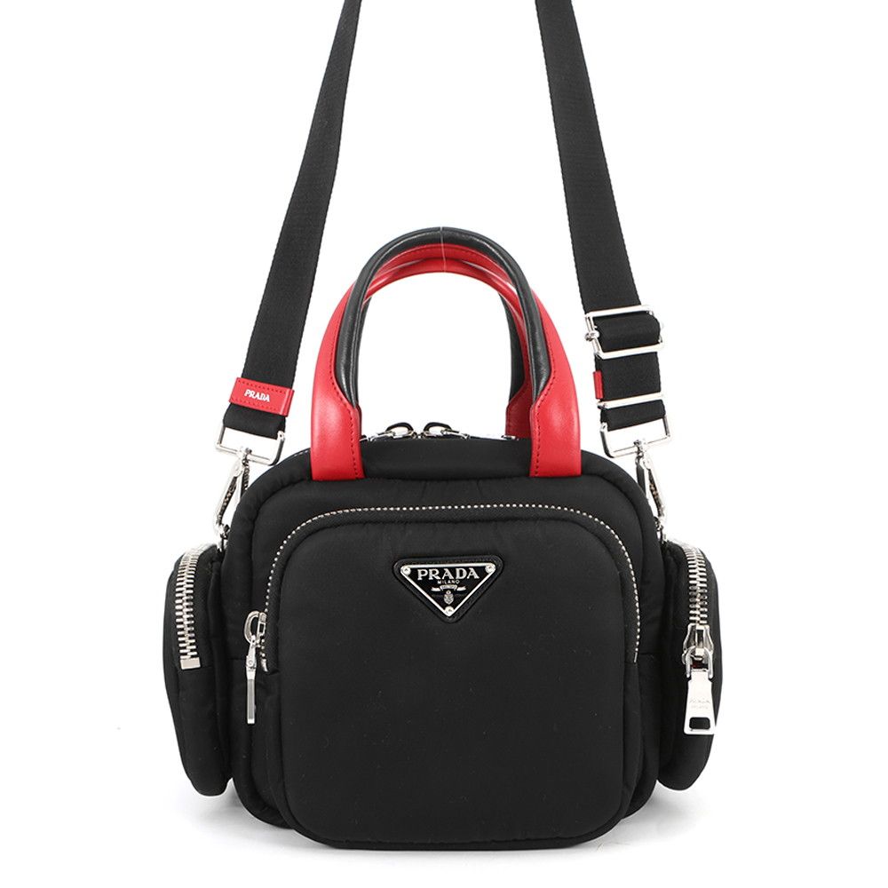 Prada Multi Pocket Nylon Leather 2-Way Shoulder Bag Black