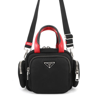 Prada Multi Pocket Nylon Leather 2-Way Shoulder Bag Black