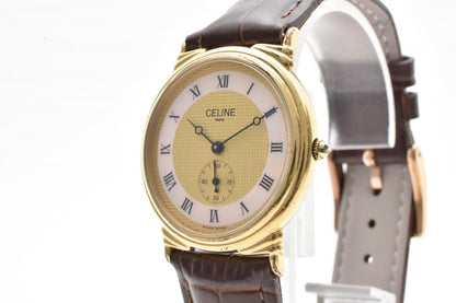 Celine Roman Index Gold Dial Leather Watch Quartz