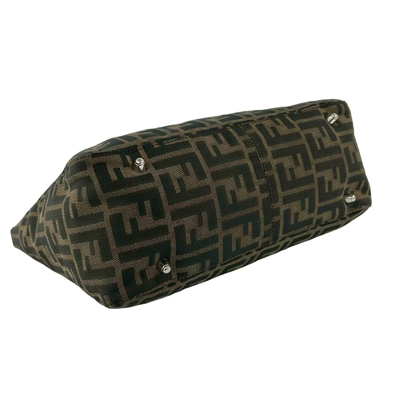 Fendi Vintage Zucca FF Pattern Canvas Leather Tote Brown Black — view 7
