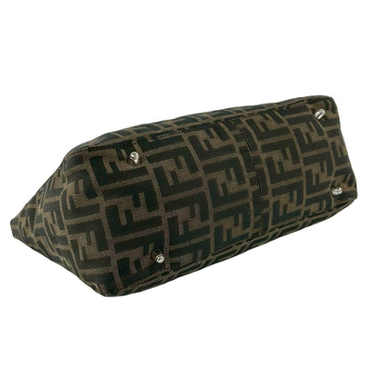 Fendi Vintage Zucca FF Pattern Canvas Leather Tote Brown Black — view 7