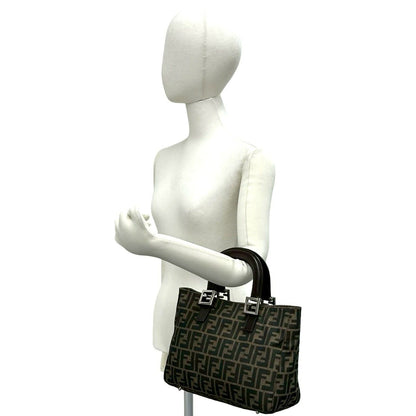 Fendi Vintage Zucca FF Pattern Canvas Leather Tote Brown Black — view 2
