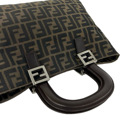 Fendi Vintage Zucca FF Pattern Canvas Leather Tote Brown Black — view 4