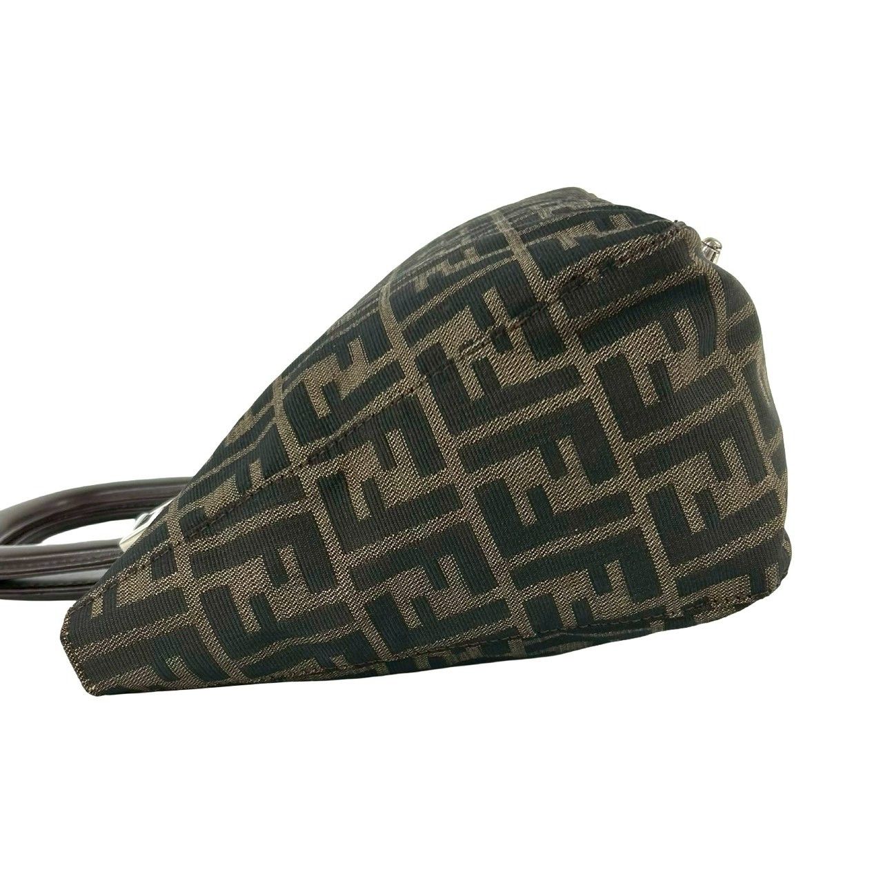 Fendi Vintage Zucca FF Pattern Canvas Leather Tote Brown Black — view 5