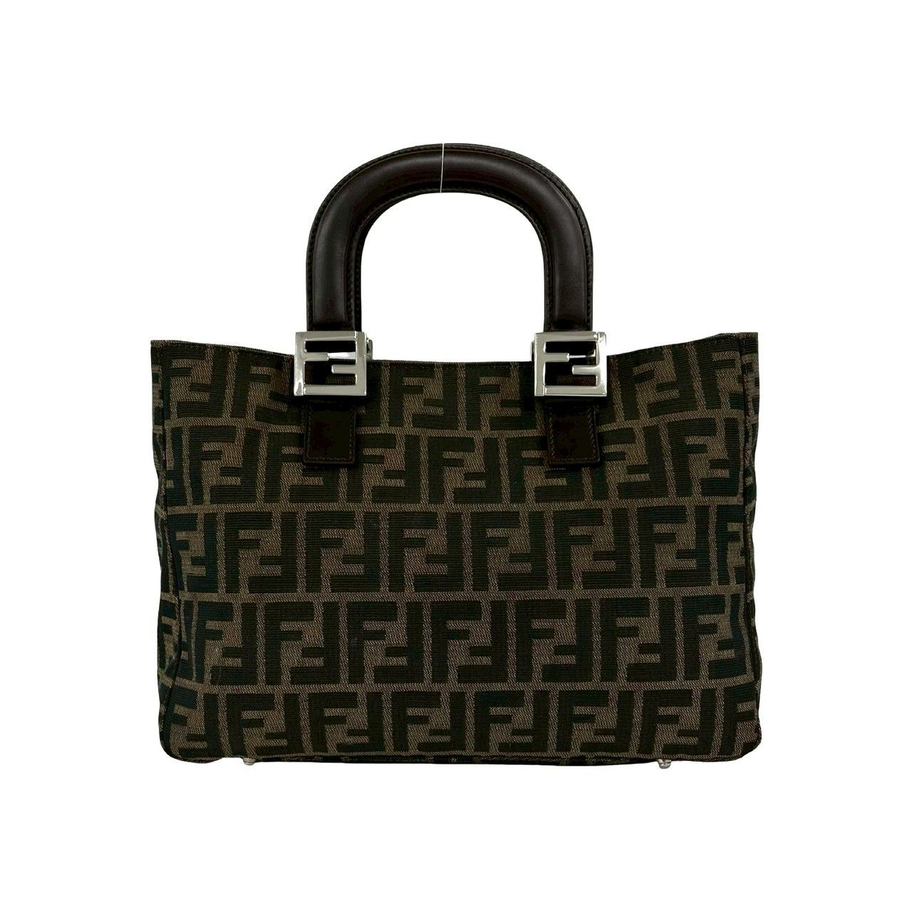 Fendi Vintage Zucca FF Pattern Canvas Leather Tote Brown Black — view 3