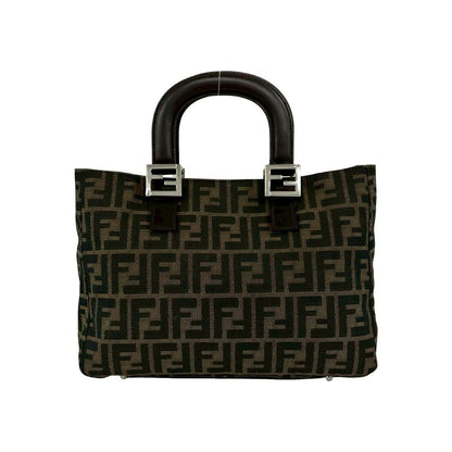 Fendi Vintage Zucca FF Pattern Canvas Leather Tote Brown Black — view 3