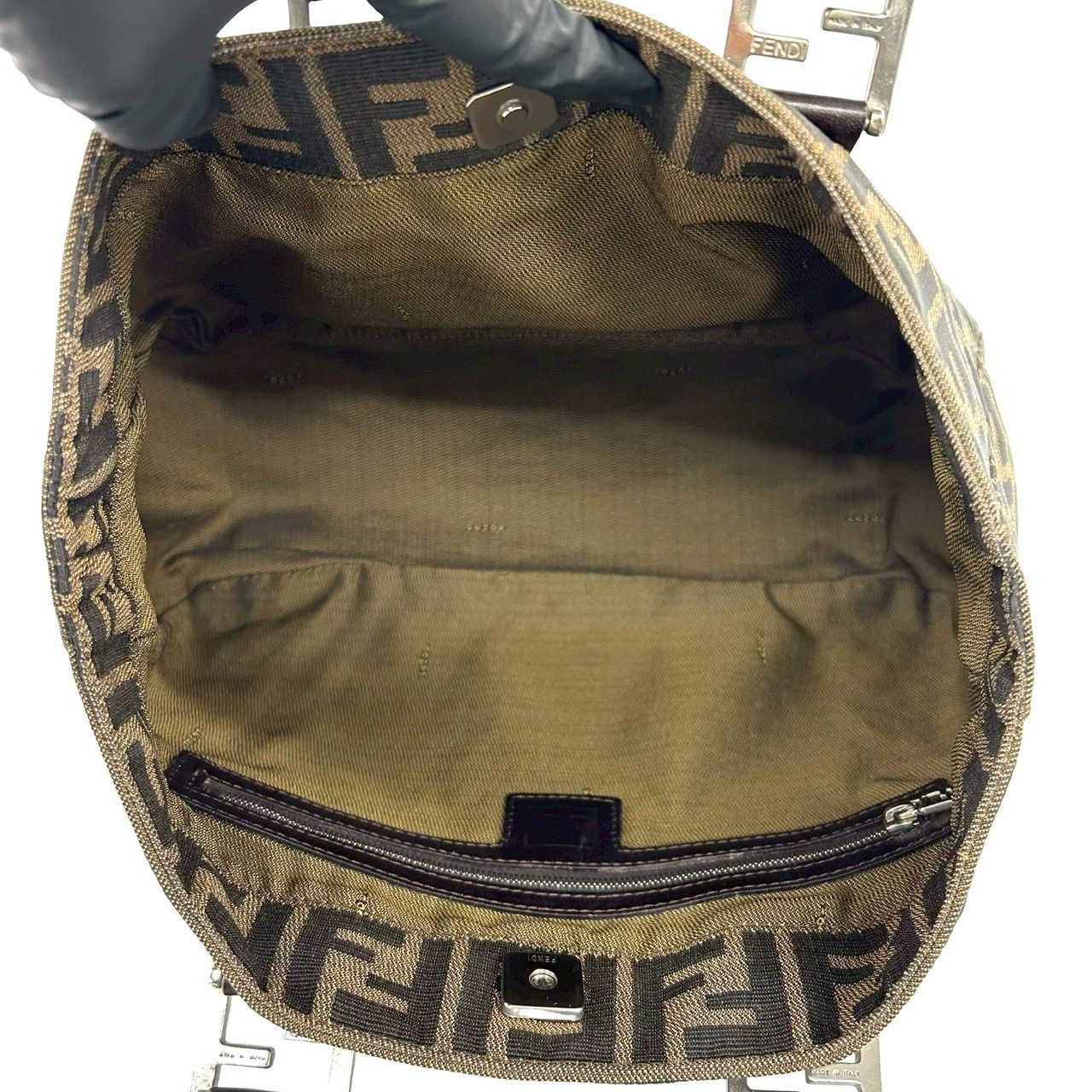 Fendi Vintage Zucca FF Pattern Canvas Leather Tote Brown Black — view 9