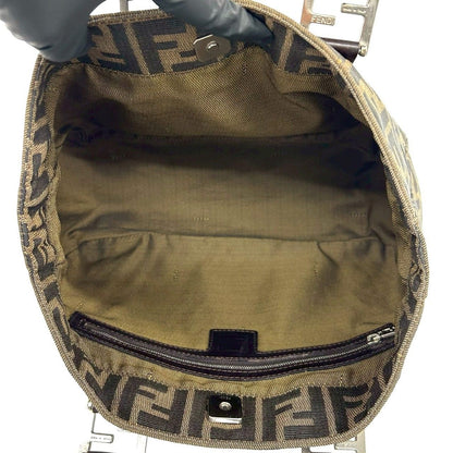 Fendi Vintage Zucca FF Pattern Canvas Leather Tote Brown Black — view 9