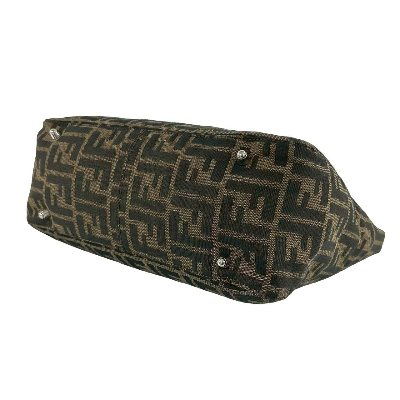 Fendi Vintage Zucca FF Pattern Canvas Leather Tote Brown Black — view 8