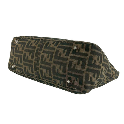 Fendi Vintage Zucca FF Pattern Canvas Leather Tote Brown Black — view 8