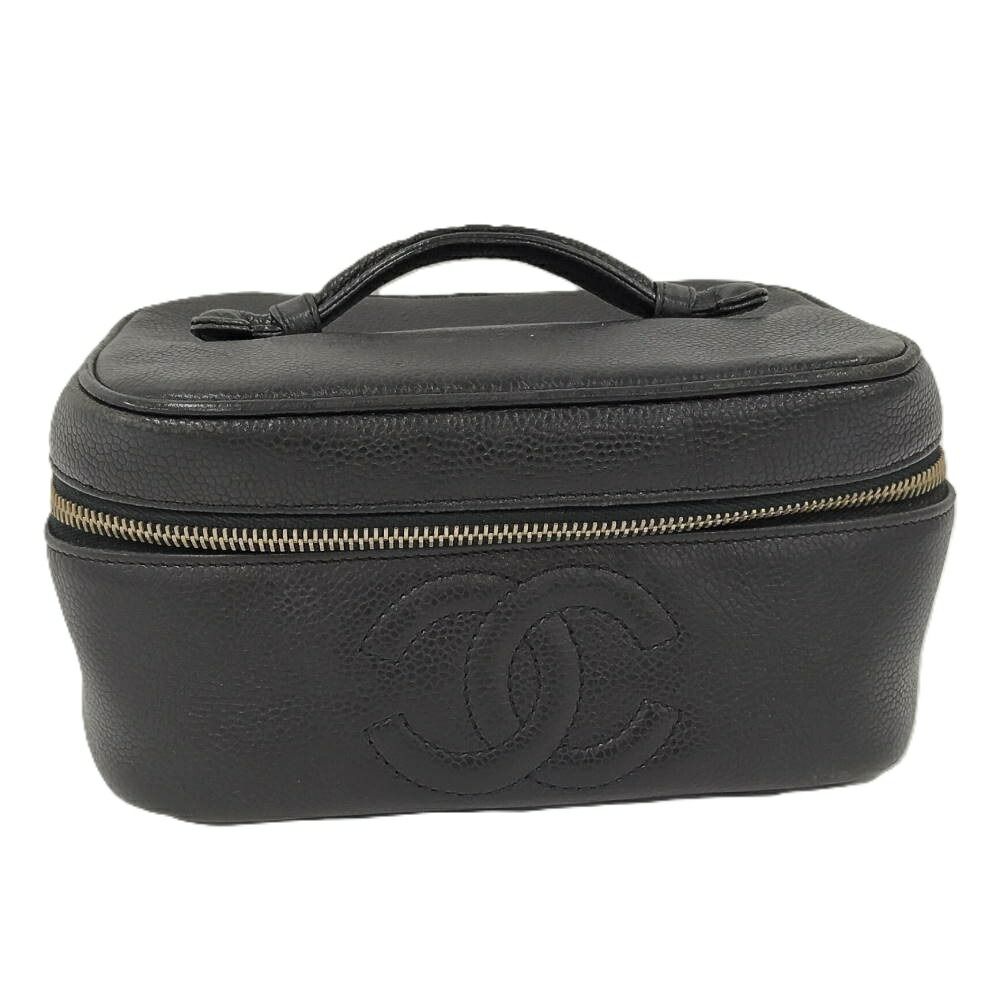 Chanel CC Logo Vanity Bag Caviar Leather Black