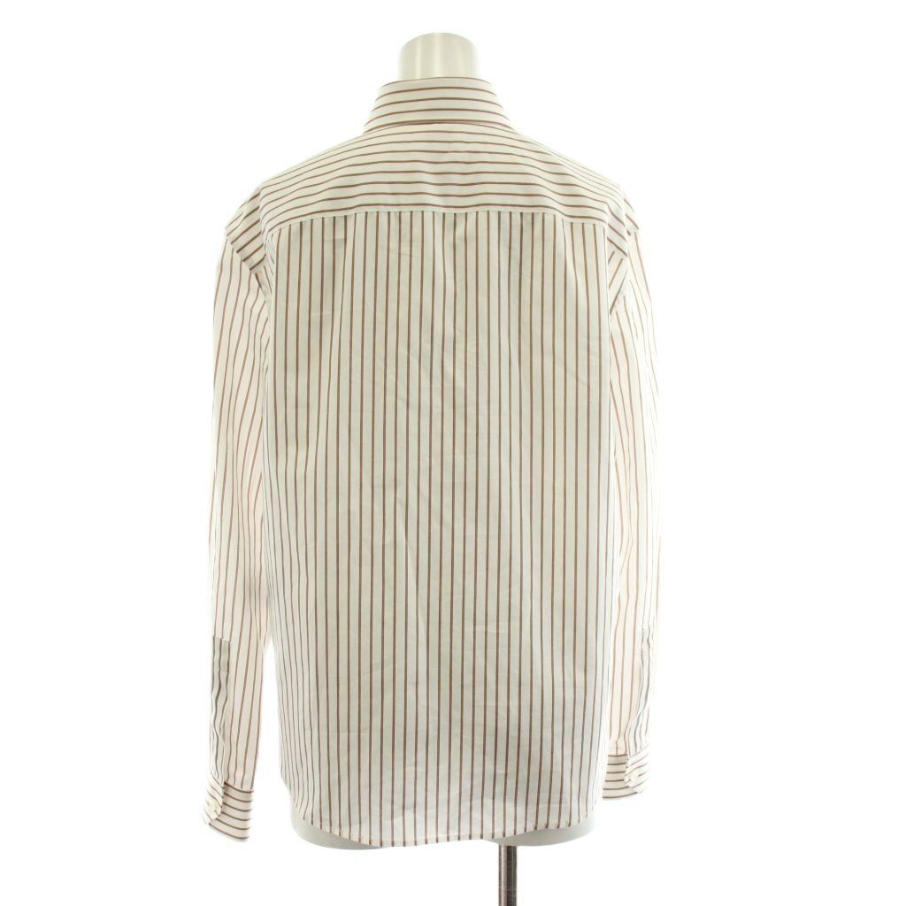 Saint Laurent Paris Shirt Blouse Long Sleeve Striped Pattern Cotton White Brown — view 3