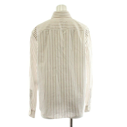 Saint Laurent Paris Shirt Blouse Long Sleeve Striped Pattern Cotton White Brown — view 3
