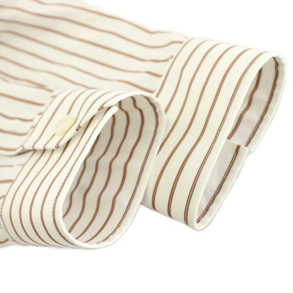 Saint Laurent Paris Shirt Blouse Long Sleeve Striped Pattern Cotton White Brown — view 5
