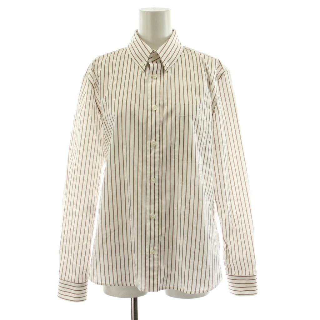 Saint Laurent Paris Shirt Blouse Long Sleeve Striped Pattern Cotton White Brown